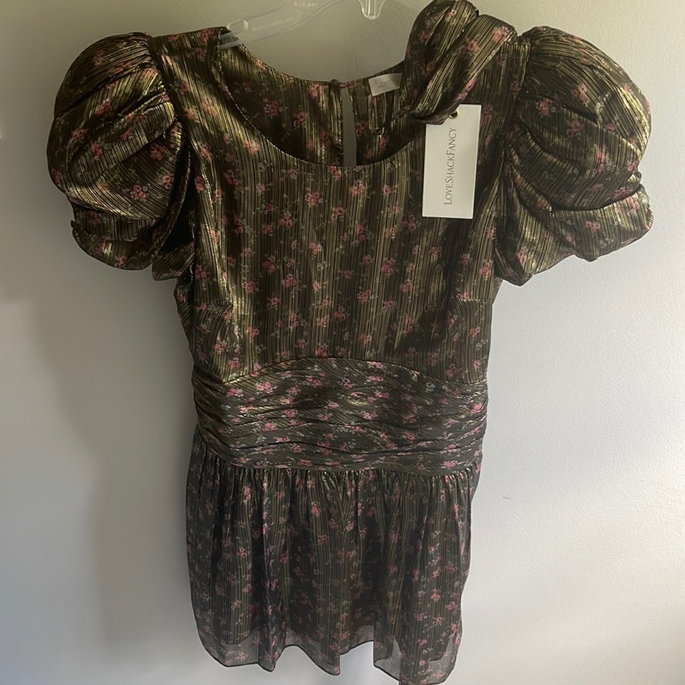 - gold patterned loveshackfancy dress